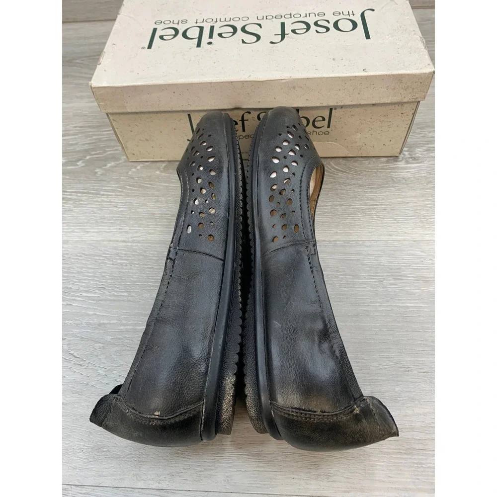 Josef Seibel‎ Pippa Women's Black Leather Perforated 7.5 Ballet Casual Flats